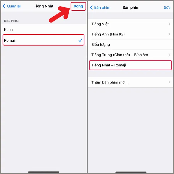 Chọn bàn phím Romaji và hoàn tất cài đặt