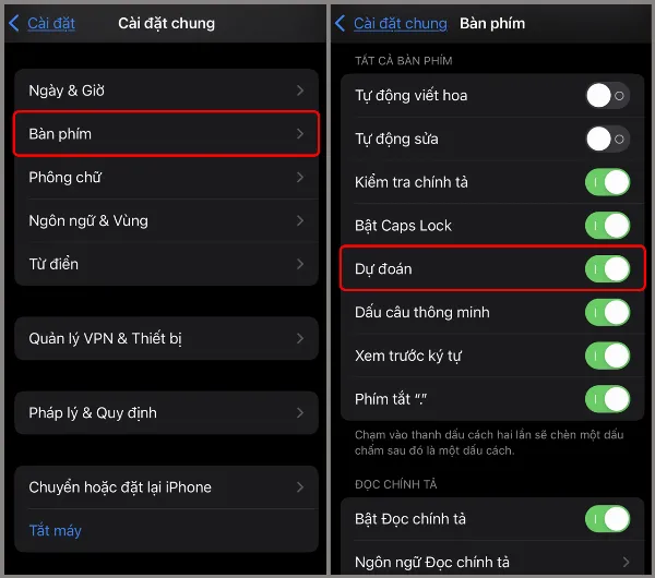 Chọn Bàn phím và bật Đọc chính tả