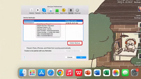 Chọn bản sao lưu iPhone cần xóa trong iTunes