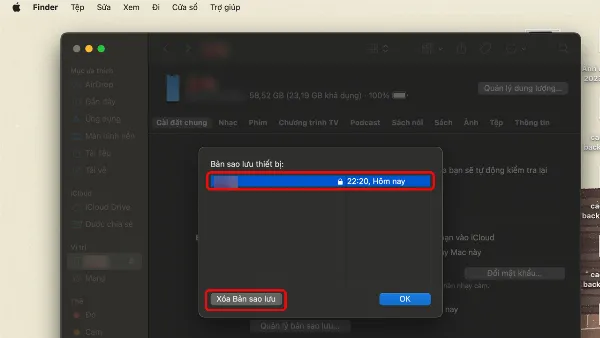 Chọn bản sao lưu iPhone cần xóa và nhấn Delete Backup