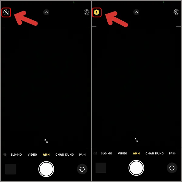 Chọn bật/tắt Retina Flash trong giao diện ứng dụng camera iPhone