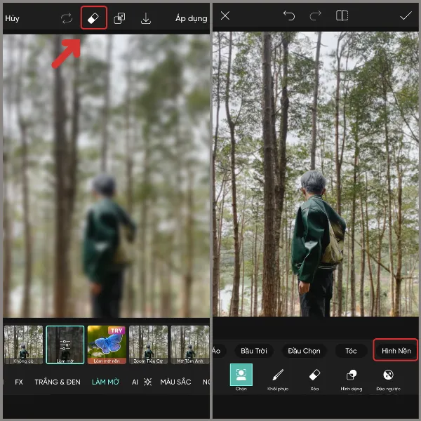 2 cách xoá phông trên iPhone vô cùng đơn giản, giúp chủ thể trong bức ảnh trở nên nổi bật và ấn tượng 6 Chọn biểu tượng tẩy và chọn Hình nền