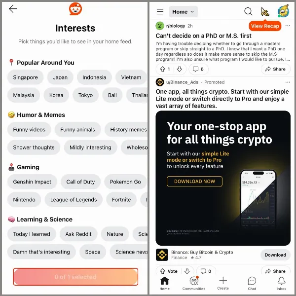 Chọn các chủ đề bạn yêu thích để cá nhân hóa nội dung trên bảng tin Reddit