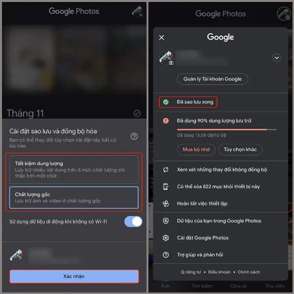 Chọn chất lượng ảnh sao lưu trên Google Photos