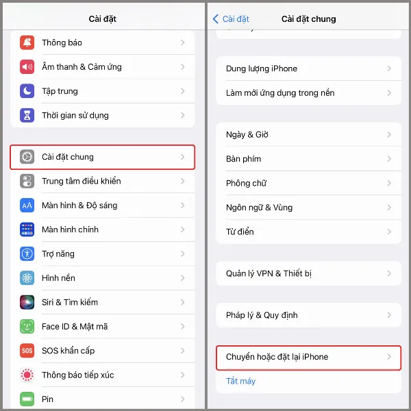 iPhone không gọi được phải làm sao? 7 cách khắc phục tình trạng này cực đơn giản chỉ với vài thao tác 6 Chọn Chuyển hoặc đặt lại iPhone trong phần Cài đặt chung