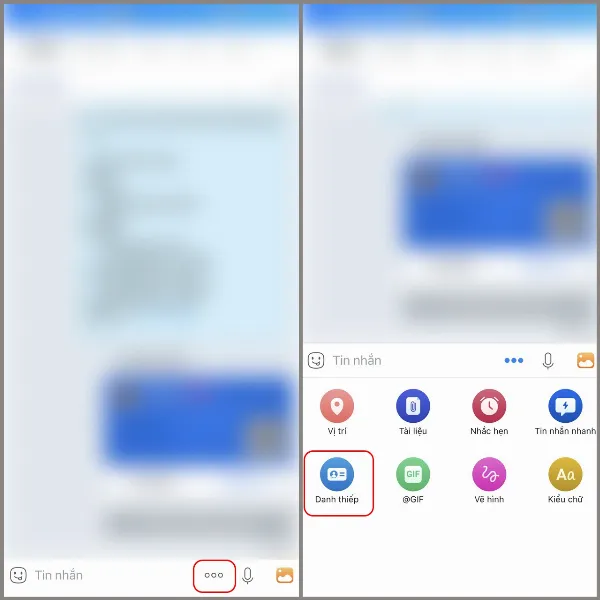 Chọn Danh thiếp trên Zalo