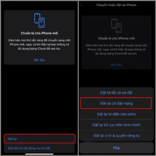 Chọn Đặt lại cài đặt mạng