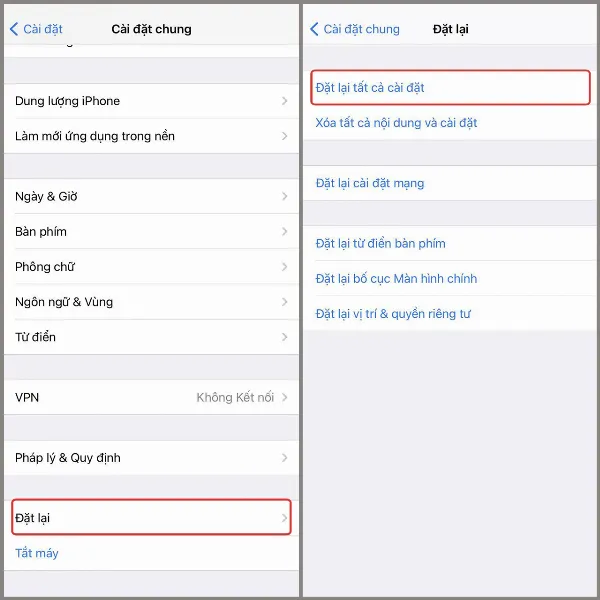 Chọn Đặt lại tất cả cài đặt
