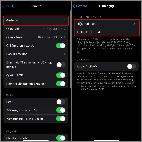 Chọn định dạng quay video trên iPhone