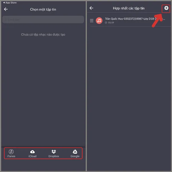 Cách ghép các đoạn ghi âm trên iPhone siêu dễ, giúp bạn có một bản ghi âm hoàn chỉnh như ý muốn 3 Chọn file ghi âm từ các nguồn khác nhau trên iPhone