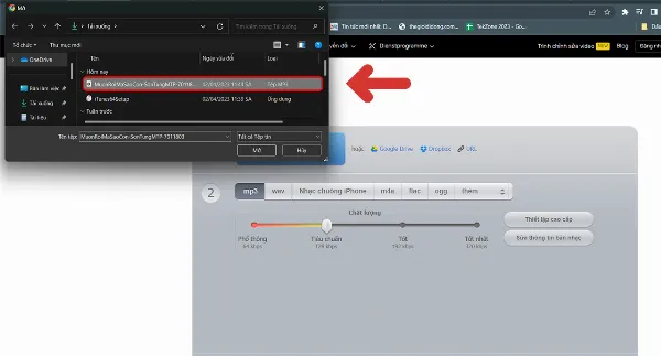 Chọn file nhạc cần chuyển đổi