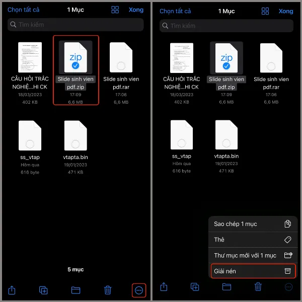 Chọn file RAR và nhấn Giải nén