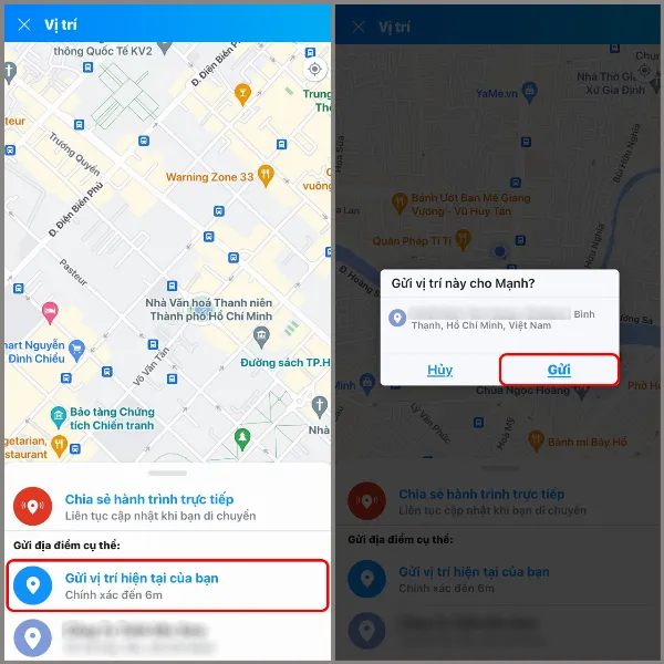 Chọn Gửi vị trí hiện tại của bạn và nhấn nút Gửi