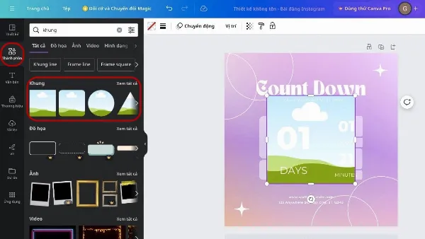 Template Instagram là gì? Cách tạo template trên Instagram cực đẹp, mang phong cách của riêng bạn 5 Chọn khung ảnh trong mục Thành phần