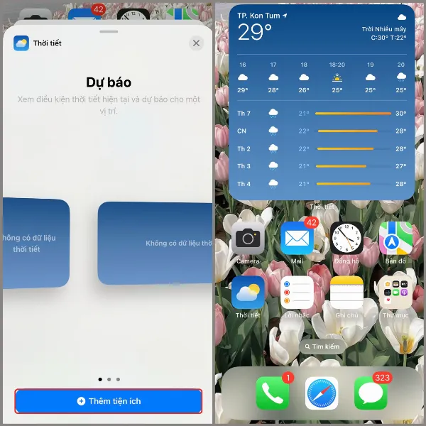 Chọn kích thước và thêm tiện ích Thời tiết vào màn hình chính iPhone