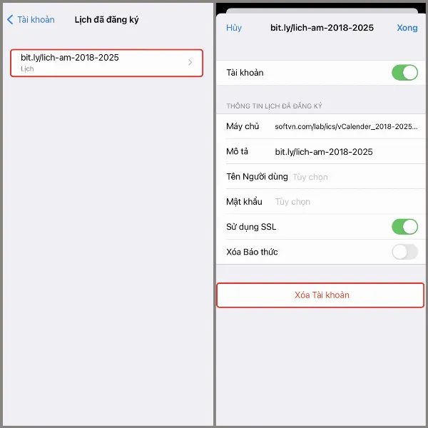 Cách diệt virus lịch trên iPhone, giúp bạn tránh nhận được thông báo cho các sự kiện lạ mà bạn không biết 5 Chọn lịch lạ và xóa tài khoản