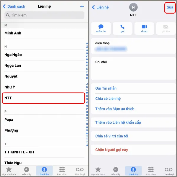 Chọn liên hệ cần cài đặt nhạc chuông riêng