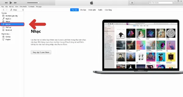 Chọn mục Bài hát trong ứng dụng iTunes
