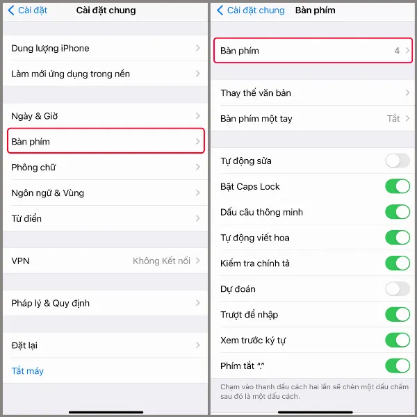 Chọn mục Bàn phím trong Cài đặt chung