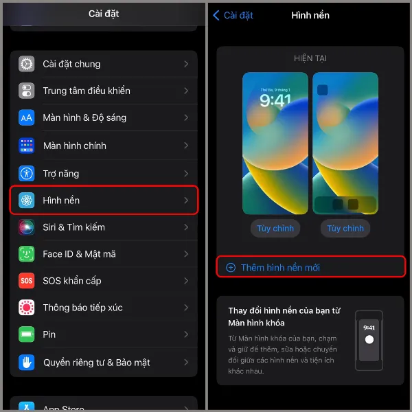 Chọn mục Hình nền trong phần Cài đặt