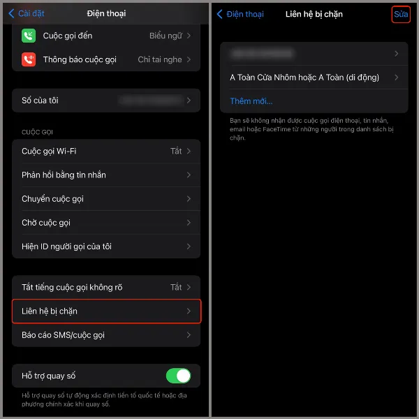 Chọn mục Liên hệ bị chặn trong phần Cài đặt Điện thoại