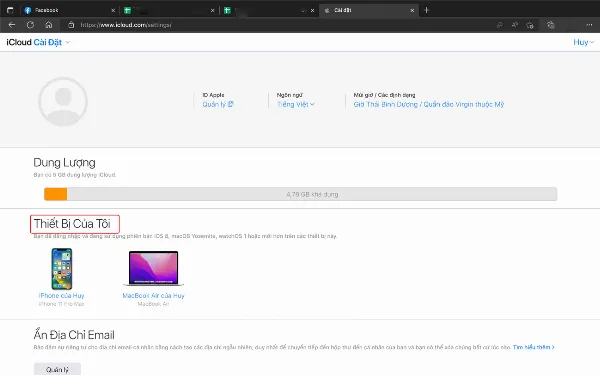 Chọn mục Thiết bị của tôi trong phần Cài đặt