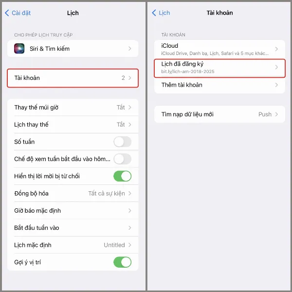 Cách diệt virus lịch trên iPhone, giúp bạn tránh nhận được thông báo cho các sự kiện lạ mà bạn không biết 4 Chọn Tài khoản và Lịch đã đăng ký