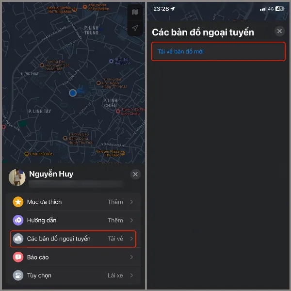 Chọn tải về bản đồ mới trong mục bản đồ ngoại tuyến