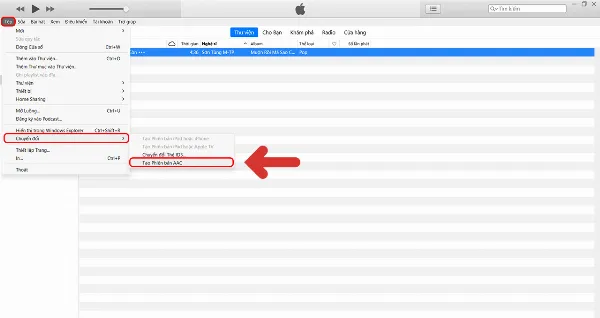 Chọn Tạo Phiên bản AAC để chuyển đổi định dạng