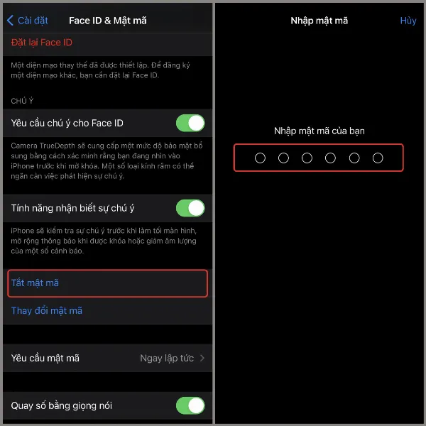 Chọn Tắt mật mã, nhập lại mật khẩu hiện tại để xác nhận