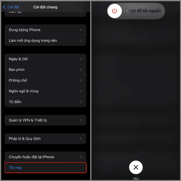 Chọn Tắt máy và trượt để tắt nguồn iPhone 14 Pro
