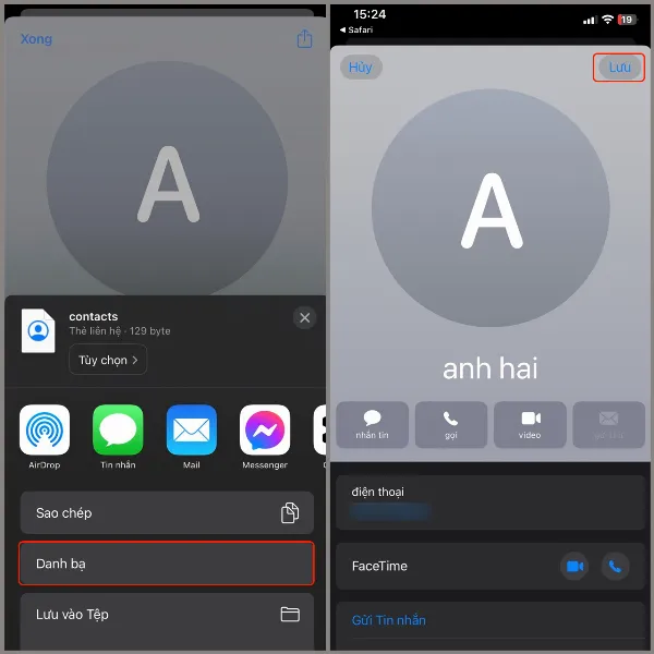 Chọn tệp danh bạ đã tải về và chọn Lưu để hoàn tất quá trình