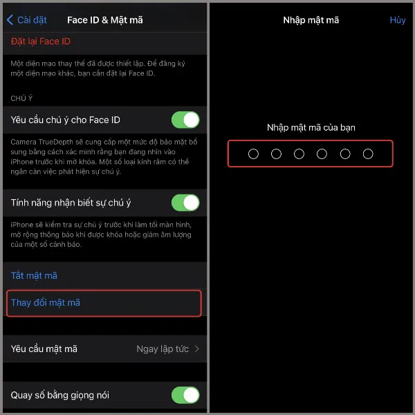 Chọn Thay đổi mật mã, sau đó nhập lại mật khẩu hiện tại