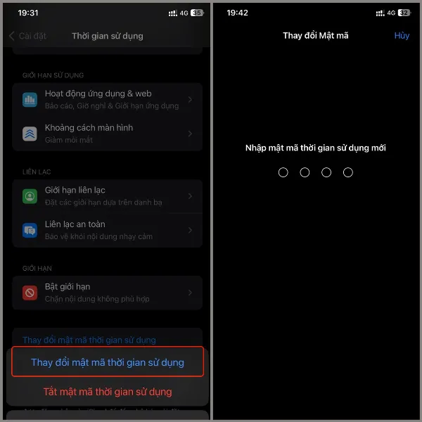 Chọn Thay đổi mật mã và nhập mật mã mới