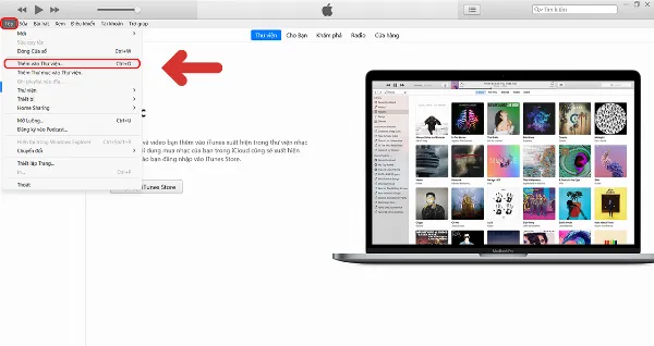 Chọn Thêm vào Thư viện trong menu Tệp