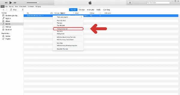 Chọn Thông tin bài hát sau khi click chuột phải