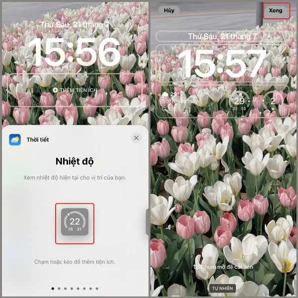 Chọn thông tin thời tiết muốn hiển thị và hoàn tất cài đặt