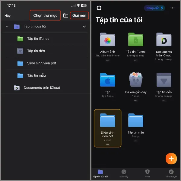 Chọn thư mục và nhấn Giải nén trong Documents