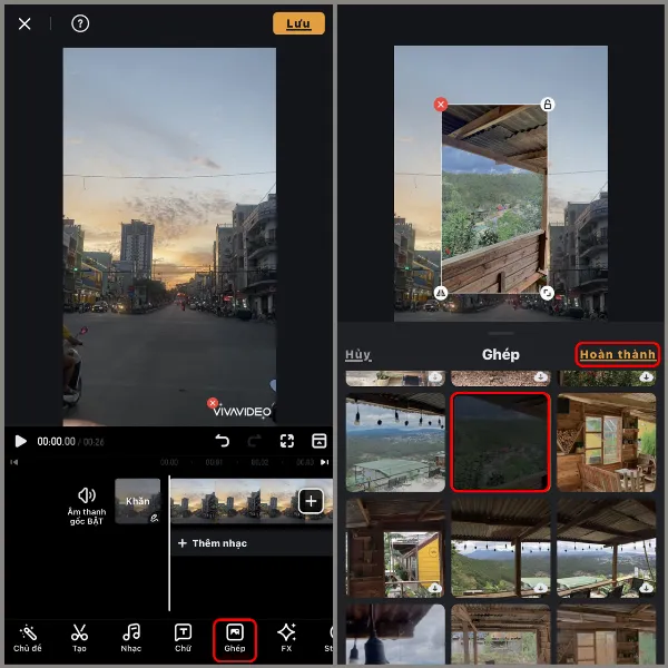 Chọn tính năng Ghép và thêm ảnh vào video