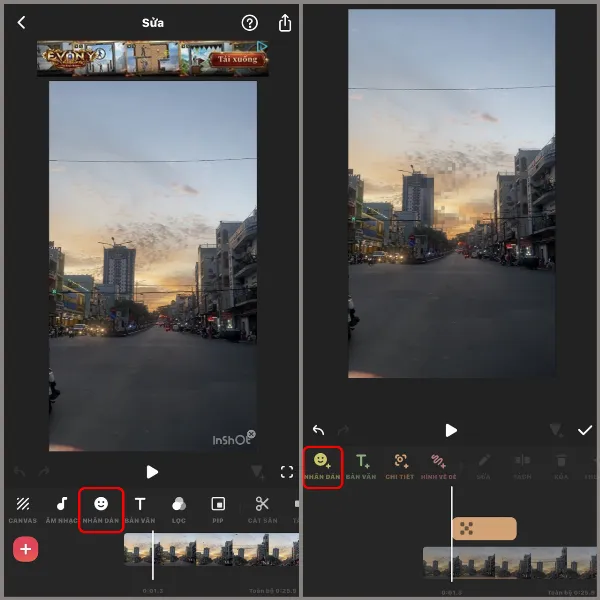 Chọn tính năng Nhãn dán trong InShot