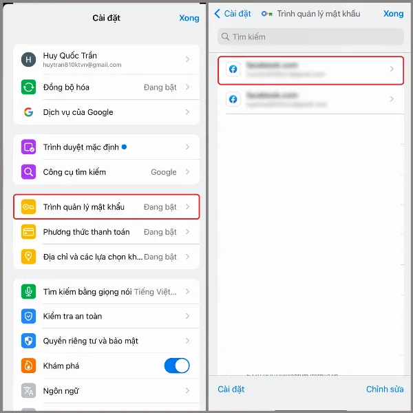 Chọn Trình quản lý mật khẩu trong Google Chrome