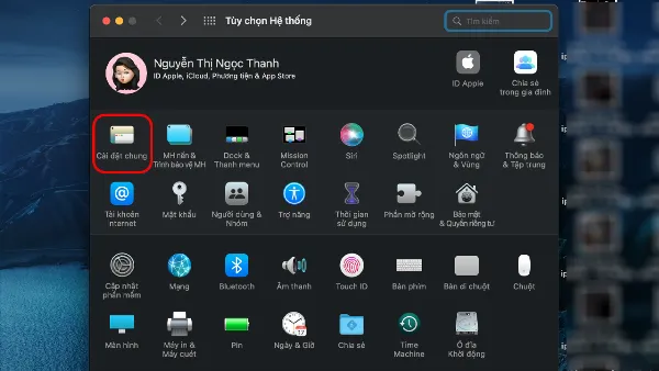 Cửa sổ Cài đặt chung trên MacBook