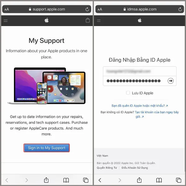 Đăng nhập ID Apple để kiểm tra thông tin bảo hành iPhone - Giao diện đăng nhập tài khoản Apple
