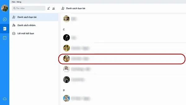 Danh bạ Zalo trên máy tính