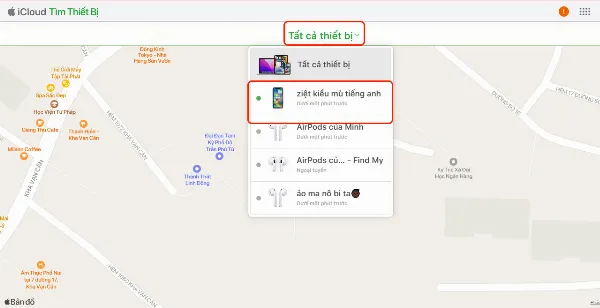 Danh sách các thiết bị đã đăng nhập iCloud, bao gồm iPhone, iPad, Mac, và Apple Watch