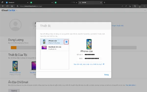 Danh sách thiết bị đang liên kết với tài khoản Apple ID