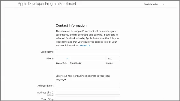 Điền thông tin liên hệ cho tài khoản