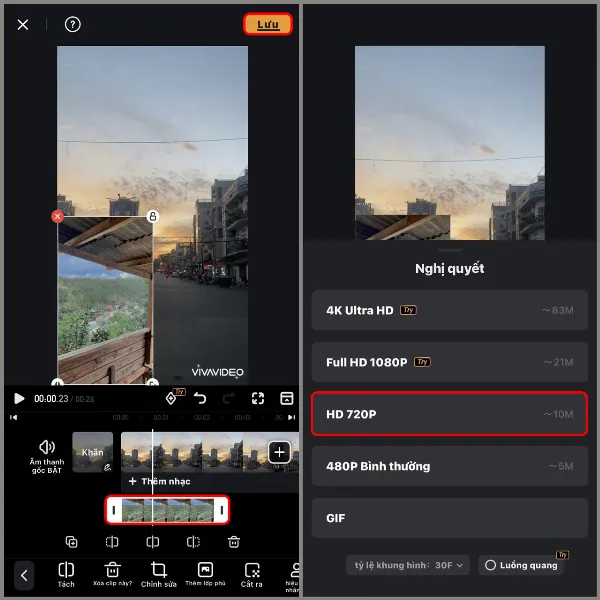 Điều chỉnh ảnh và lưu video với độ phân giải HD