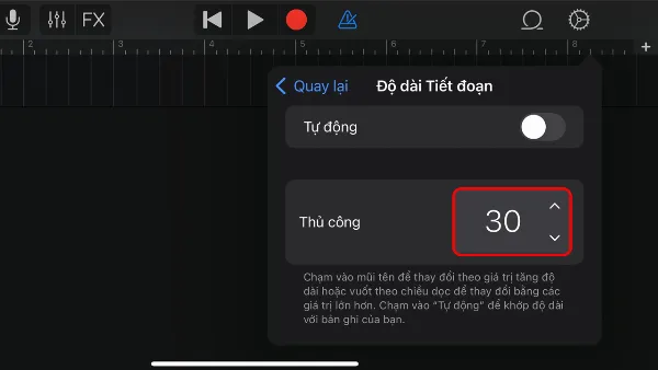 Điều chỉnh giá trị Thủ công lên 30
