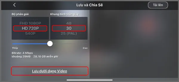 Điều chỉnh thông số và lưu video